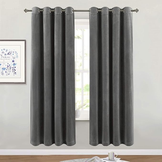 StangH Solid Thick Velvet Curtains - Bedroom Moderate Blackout Window Treatment Set Rich Fluff Soundproof Drapes/Drapery with Solid Grommet Top for Guest Room, W52 by L72-inch, 2 Panels