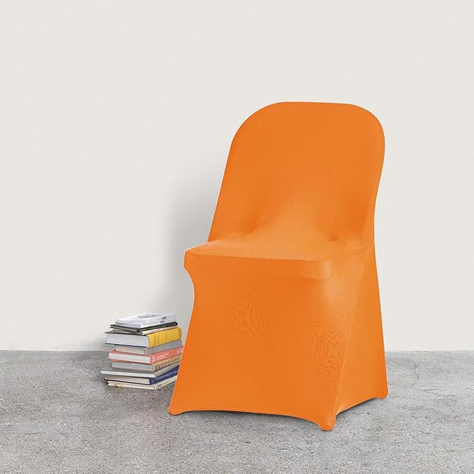 Peomeise Stretch Spandex Folding Chair Cover for Wedding Party Dining Banquet Event (Orange,12pcs)