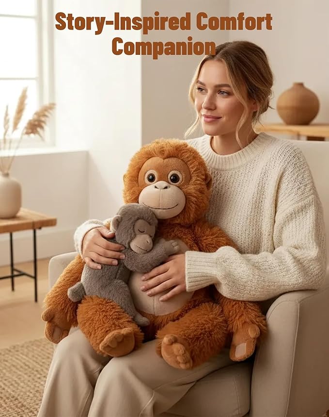 24-inch Mama Punch Monkey Plush Toy, Baby Monkey & Orangutan Plush Stuffed Animal, Protect Punch Orangutan Stuffed Animal, Cute Monkey Holding Plush Toy