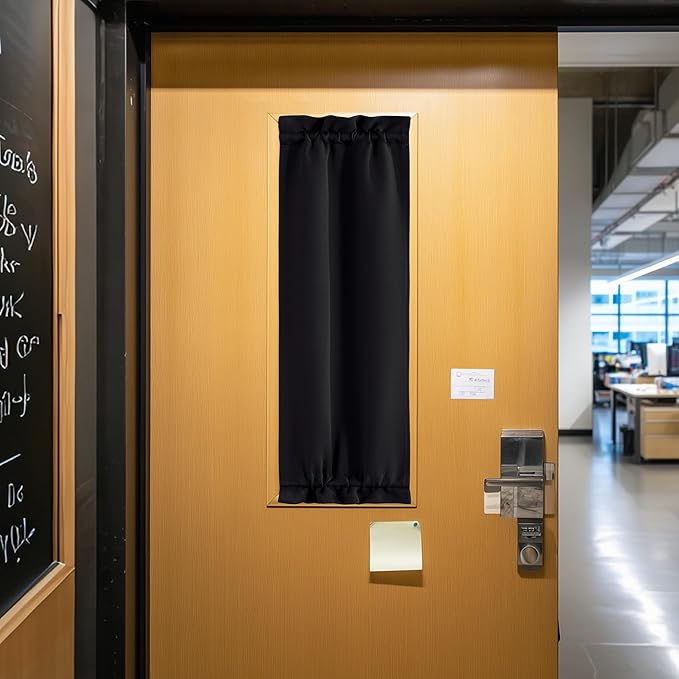 NICETOWN Classroom Door Window Cover, Blackout Lockdown Shades for Classroom Windows, Room Darkening Design Blocks Views, French Front Door Curtain, 8W x 36L, 1 Panel, Black