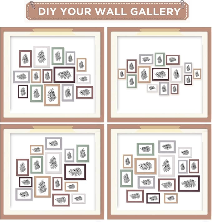 Funtopia 15 Pack Picture Frames, Gallery Wall Frame Set for Family, 8x10, 5x7, 4x6 Photo Frames Collage for Wall Hanging or Tabletop Display, 6 Colors