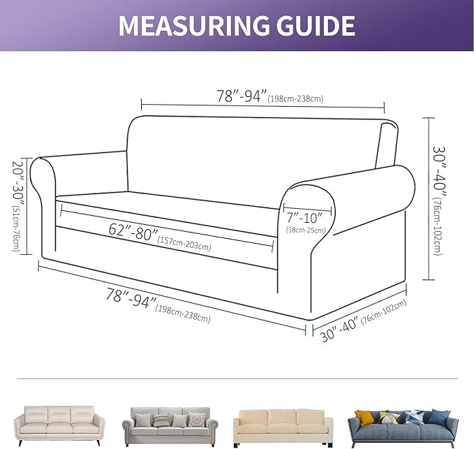 Joccun Stretch Couch Cover Slipcovers, 1-Piece Sofa Covers for 3 Cushion Couch Spandex Jacquard Washable Furniture Protector Cover for Living Room,Kids,Pets(Sofa,Silver)