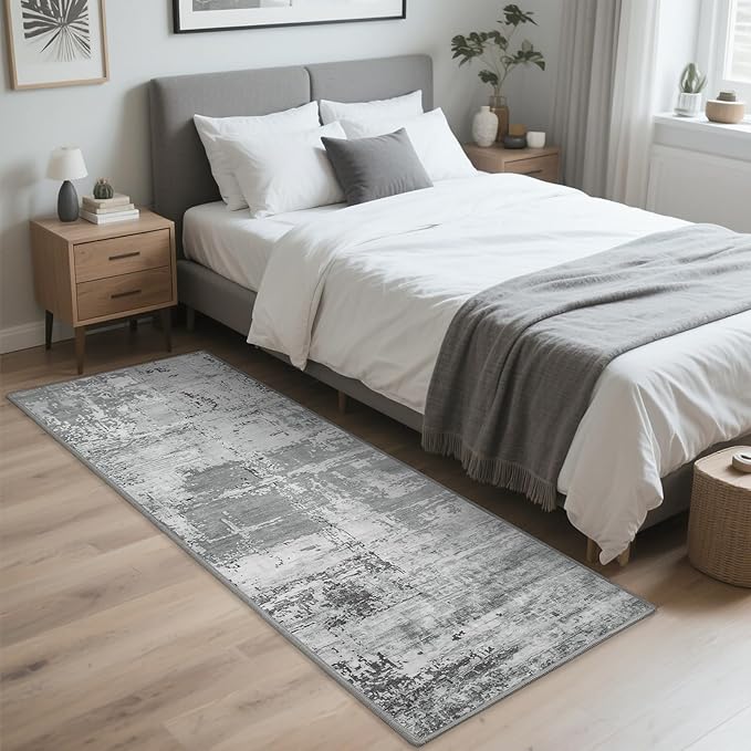 HOMORE 2x6 Runner Rug for Kitchen Hallways Runners Rugs,Grey Area Rug Non Slip Washable Rugs for Entrway Soft Abstract Carpet for Entrance Bedroom Living Room Bathroom Dorm