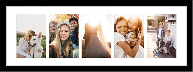VIOLABBEY 8x24 Picture Frame - Fits Five 4x6 Photos with Mat or One 8x24 Picture without Mat - Black Collage Wall Decor