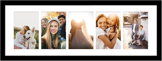 VIOLABBEY 8x24 Picture Frame - Fits Five 4x6 Photos with Mat or One 8x24 Picture without Mat - Black Collage Wall Decor