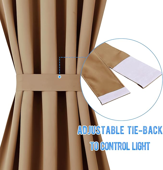 NICETOWN Glass Door Curtain for Kitchen - Window Thermal Insualted Curtain Solid Energy Efficient Rod Pocket for Metal French Patio Door Panel with Tieback, 12 x 72 inches, Gold Brown, 1 Piece