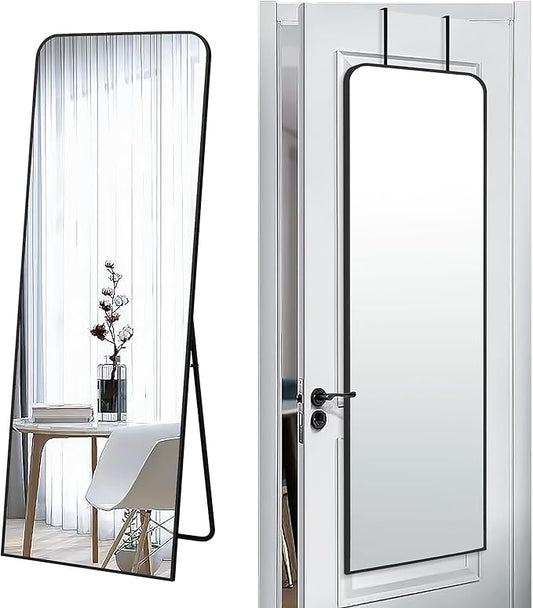 SCWF-GZ 57x20 Door Hanging Full Length Mirror, Floor (Height 5.7ft just Body in 1.3ft) or Wall Mounted Metal Frame Rectangle Dressing Mirrors for Bedroom Bathroom Living Room 57 inch Black