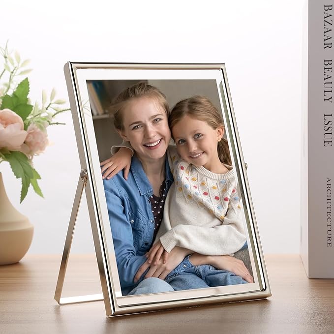 6x8''Premium Silver Metal Floating Picture Frame Set of 2,For Photo Sizes (3.5x5''4x6''5x7''),Classy Flaoting Frames for Wedding & Home Decor,Easy Glass Replacement with Spring - Loaded Mechanism