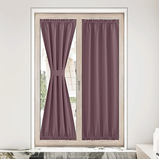 NICETOWN French Door Curtains for Kitchen Farmhouse Blackout Door Covering for Privacy Thermal Insulated Tie Up Shade Light Blocking Doorway Blinds for Bedroom, W36 x L80 Inch, 1 PC, Dry Rose