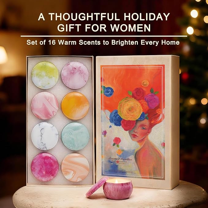 Candles, 16 Pack French Artistic Scented Candle Gift Set for Women, Floral & Fruity Scents, Paris-Inspired Oil Painting Gift Box, Birthday Mothers Day Holiday Aromatherapy Gifts for Cozy Home Décor