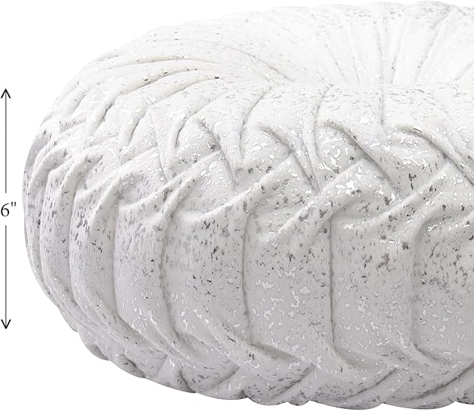 EUCIOR Round Throw Pillows,White and Silver Throw Pillows,White Decorative Pillow,Pumpkin Pleated Handmade Round Velvet Decorative Pillow for Sofa Bedroom Livingroom
