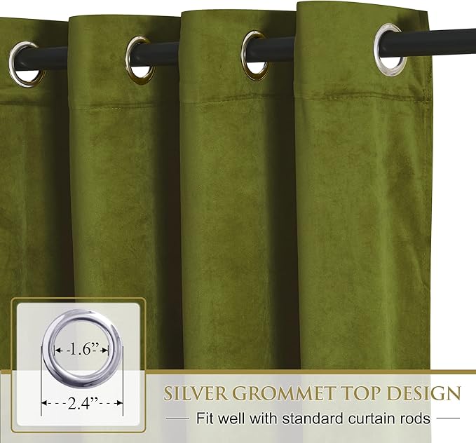 StangH Olive Green Curtains 108 inches Long, Super Soft Velvet Luxury Home Decor, Christmas Holiday Backdrops for Party/Living Room/Bedroom/Office, W52 x L108, 2 Panels