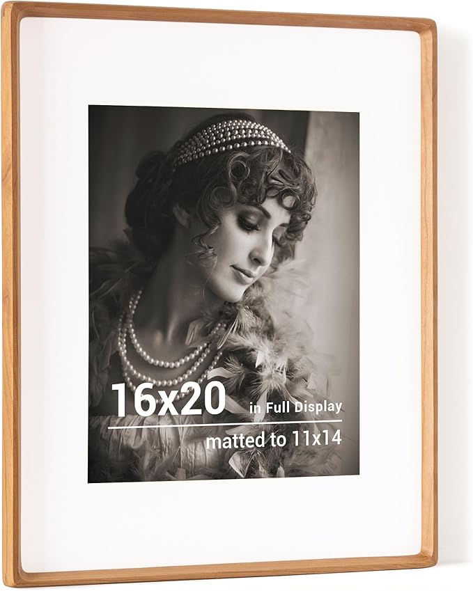 16 x 20 Picture Frame, USA-Sourced Cherry Wood Photo Frames with HD Tempered Glass, Handcrafted Rounded Corner 16x20 Wooden Frames Matted to 11x14 Photos, Horizontal or Vertical Wall Display