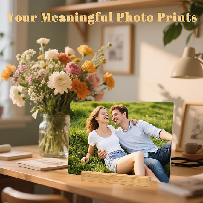 Custom Metal Photo Prints，Personalized Your Own Picture Frame, Customize Photo Prints with Wooden Base，Personalized Metal Picture Gift for Lovers，Family，Boyfriend，Friends