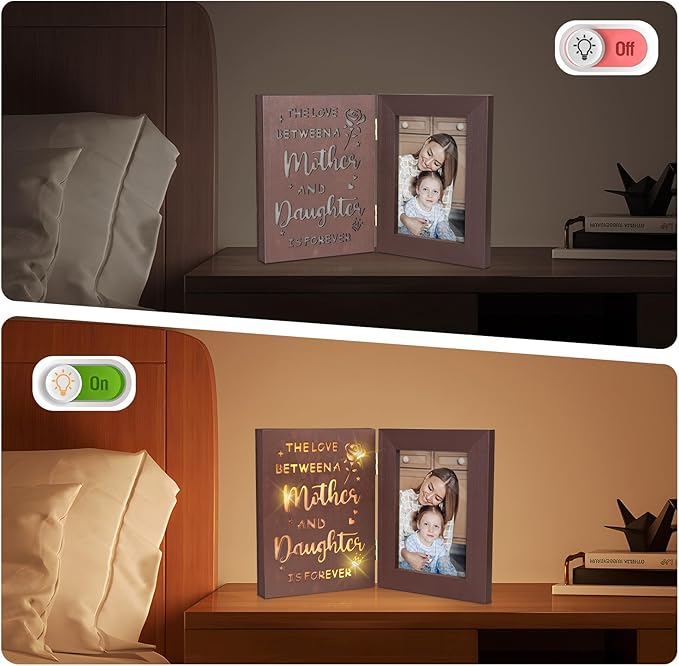ZEEYUAN 4x6 Picture Frame Mothers Day Christmas Photo Gifts for Mom from Daughter, Mother and Daughter Christmas Picture Frame Gift for Mom- 4x6 Photo Frames Hinged Double Side Tabletop