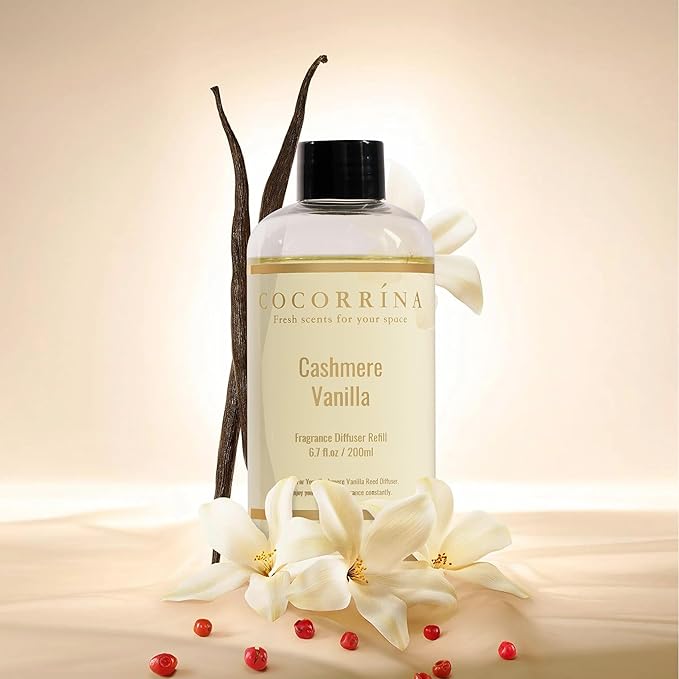 COCORR??NA Reed Diffuser Refill - Cashmere Vanilla 6.7 Fl.oz Reed Diffuser Refill with 8 Sticks