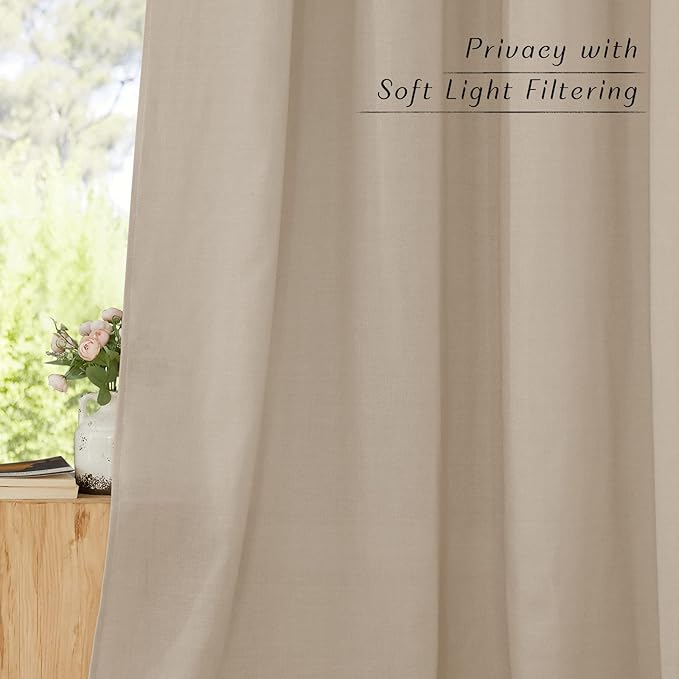 NICETOWN Rustic Linen 102 inch Long Curtains for Living Room, Grommet Privacy Added Thick Linen Weave with Light Filter Window Curtains & Drapes for Bedroom, Taupe, W55 x L102, 2 Panels