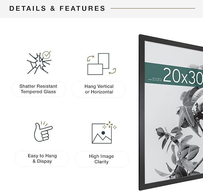 MCS Studio Gallery 20x30 Poster Frame Black Woodgrain Engineered Wood, Vertical & Horizontal Wall Hanging Large Picture Frame for Photos, Posters & Art Prints (1-Pack)