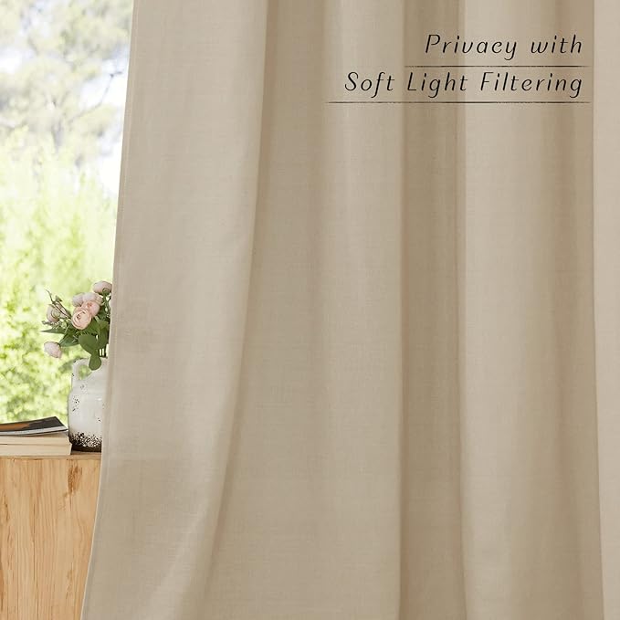 NICETOWN Linen with Polyester Curtains 72 inch Length 2 Panels, Grommet Privacy Curtains with Light Filtering Linen Blend Window Treatment for Living Room/Bedroom, Angora, W55 x L72, 2 Panels .