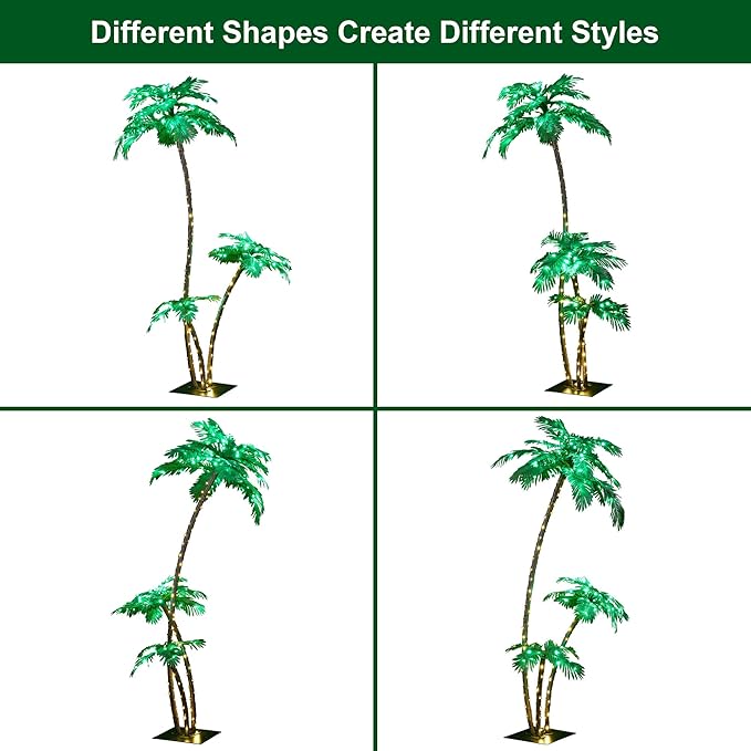 LIGHTSHARE Lighted 7FT Gorgeous Palm Tree 3Trunks Artificial Palm Tree 218LED Lights for Office Decoration Outdoor and Indoors Tiki Bar Christmas Patio Pool-Solar
