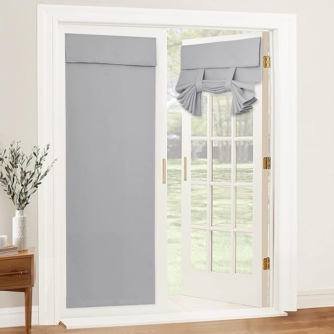 RYB HOME Blackout Door Curtain - Privacy Thermal Insulated Front/Tricia/Patio French Door Glass Window Curtains for Living Room Dining, W36 x L69 inch, 1 Panel, Sliver Grey
