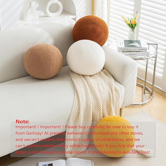 11.8 inch Ball Pillow Round Decorative Pillow Black Sphere Shaped Throw Pillows Soft Nordic Style Boucle Pillows Cushion for Bed Couch Living Sofa Room Decor