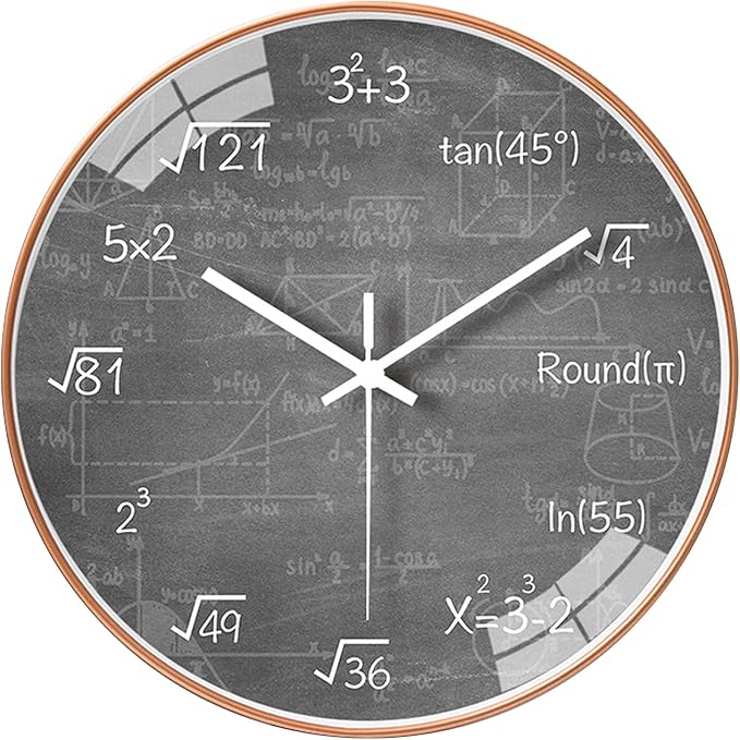 12 Inch Math Wall Clock Silent Non Ticking Movement Quality Quartz Wall Clock for Home/Kitchen/Office/Classroom/School/Living Room Wall Decorations