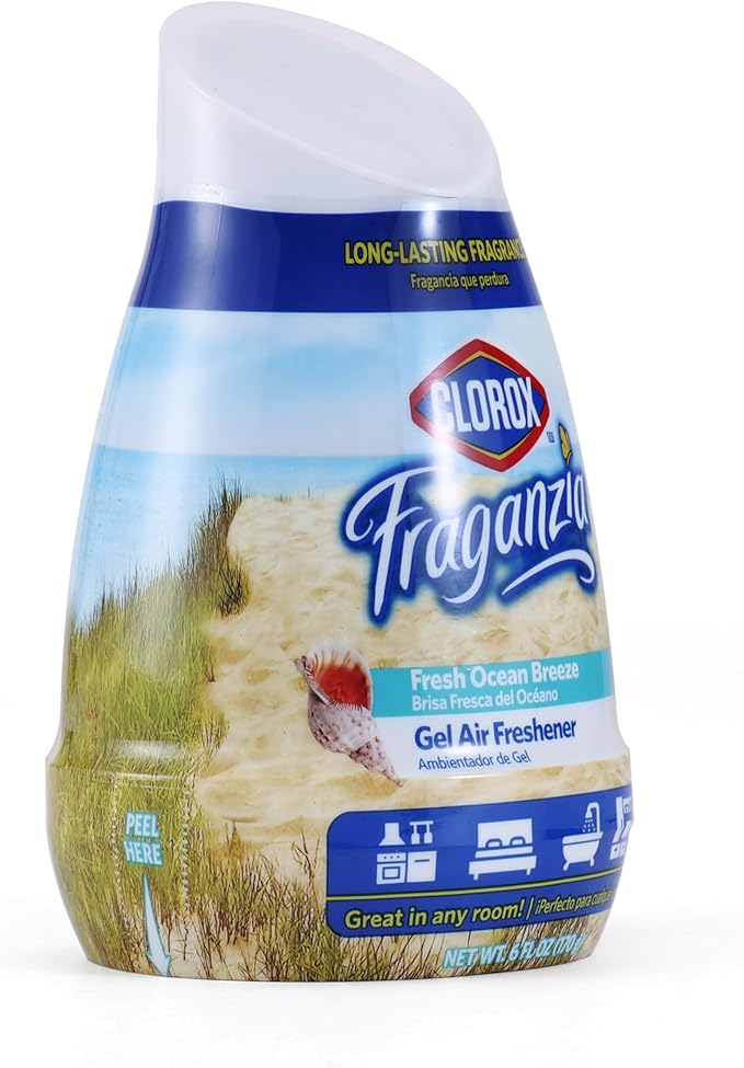 Clorox Fraganzia Cone Gel Air Freshener, Twist Open Adjustable Solid Air Deodorizer for Small Indoor Spaces, Continuous Fresh Ocean Breeze Scent for Bathroom Office Closet Odor Control, 6 Oz