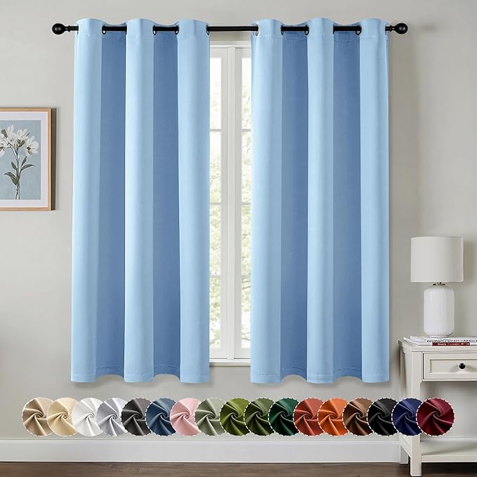MIULEE Sky Blue Blackout Curtains for Bedroom Living Room 54 Inches Long 2 Panels, Thermal Insulated Room Darkening Drapes Grommet Noise Reducing Light Blocking Window Treatments 40x54 Inch