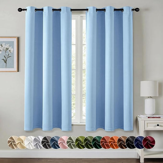 MIULEE Sky Blue Blackout Curtains for Bedroom Living Room 45 Inches Long 2 Panels, Thermal Insulated Room Darkening Drapes Grommet Noise Reducing Light Blocking Window Treatments 40x45 Inch