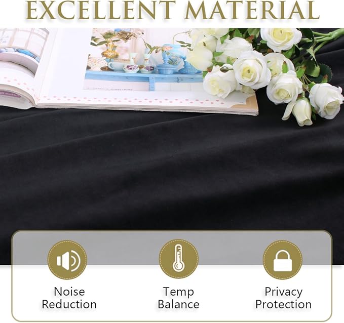 StangH Black Blackout Velvet Curtain Panels Grommet Heat Insulated Privacy Window Drapes 96 inches Length for Living Room/Basement/Dining Room, 42 x 96 inches, 2 Panels