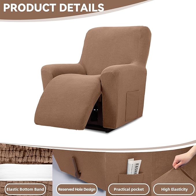 Cupuamon Recliner Chair Covers,Lazy Boy Recliner Covers Stretch Reclining Covers 1 Piece Furniture Protector with Elastic Bottom for Dog,Kids-Camel