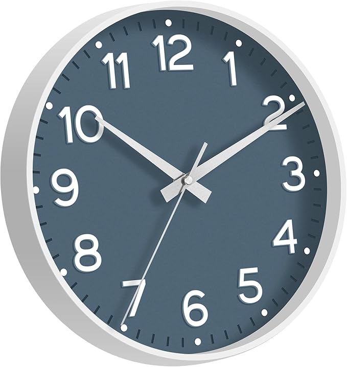 Wall Clock 10 Inch Silent Wall Clocks Battery Operated-Modern Non Ticking Analog Clock Decorative for Kitchen Bedroom Office Bathroom(Azure Blue)