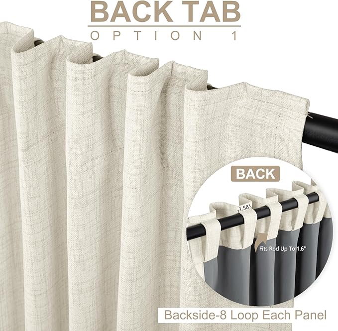 100% Blackout Shield Linen Blackout Curtains for Bedroom 63 Inches Long, Back Tab/Rod Pocket Living Room Drapes, Thermal Insulated Blackout Curtains 2 Panels Set, 50" W x 63" L, Cream Linen