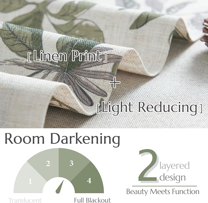 jinchan Linen Valance Double Layer Kitchen Window Curtain Green Leaf on Beige Valance for Living Room Cafe Farmhouse Light Filtering Rustic French Country Curtain 16 Inch Rod Pocket 1 Panel