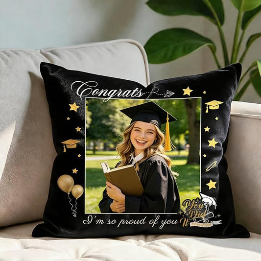 Custom Pillow with Picture & Text - Include Insert, Personalized Graduation Gifts for Class of 2026, Inspirational Souvenir Gifts for Senior College Masters