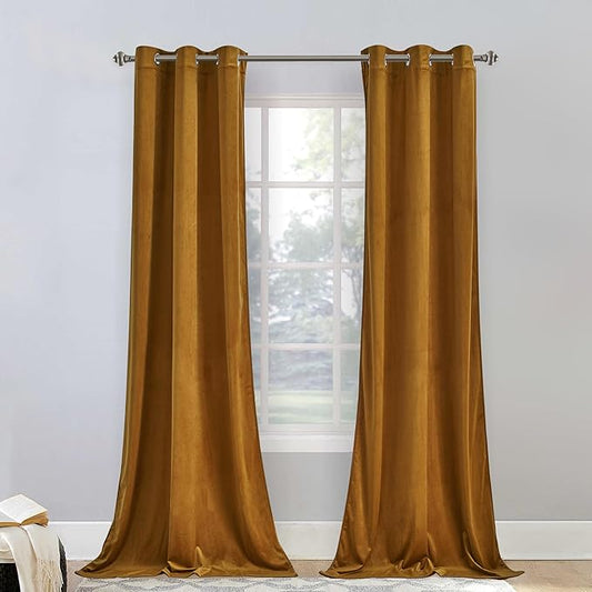 StangH Mustard Gold Halloween Decoration Doorway Light Blocking Thermal Insulated Drapes for Living Room Bedroom Country Style Party Backdrops, W42 x L84 inches, 2 Panels