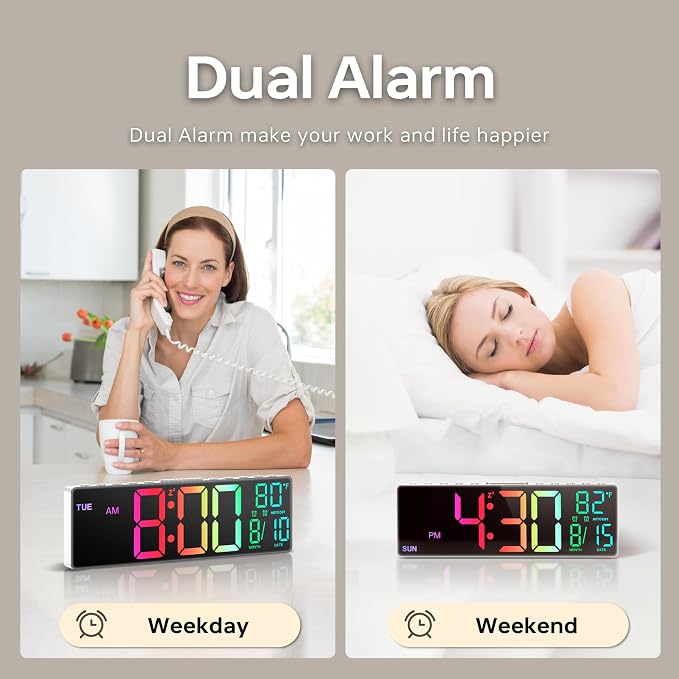 JALL 10.5'' Large Digital Alarm Clock with Big LED Number, Remote Control, RGB Colors,Timer, Dual Alarm, Temperature for Back to School Classroom, Bedroom, Living Room, Gift for Senior Student Teacher - Image 6