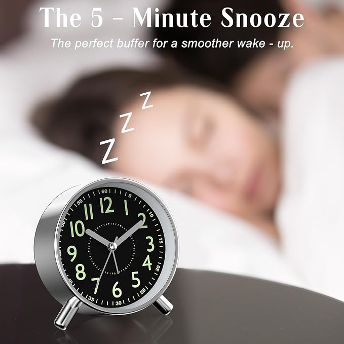 Analog Alarm Clock Night Ligh Battery Operated for Bedroom - Image 7