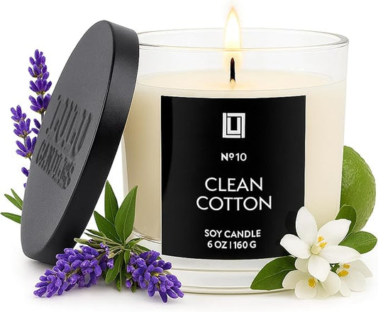 Lulu Candles | Clean Cotton | Luxury Scented Soy Jar Candle | Hand Poured in The USA | Highly Scented & Long Lasting - 6 Oz.
