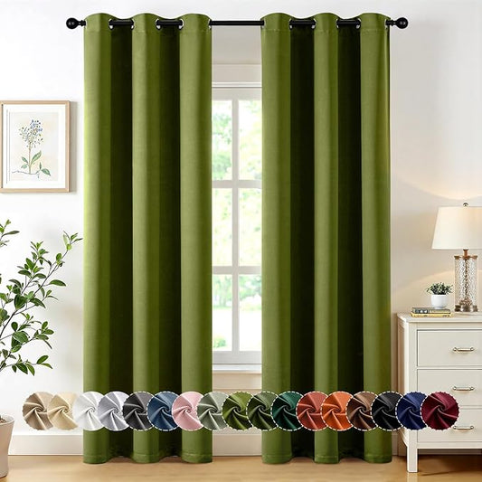 MIULEE Light Olive Green Blackout Curtains for Bedroom Living Room 84 Inches Long 2 Panels, Thermal Insulated Room Darkening Drapes Grommet Noise Reducing Light Blocking Window Treatments 40x84 Inch