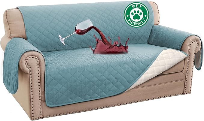 Turquoize 100% Waterproof Couch Cover Sofa Covers for 2 Cushion Couch Loveseat Covers Triple Non-Slip Couch Cover for Dogs Washable Furniture Protector Cover for Pets, Kids (Loveseat 54",Stone Blue)