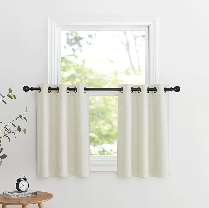 NICETOWN 36 inches Long Curtains for Short Window, Farmhouse Faux Linen Kitchen Valances for Cabinet, Small Tiers for Bathroom Window Covering, 2 Panels, 34" W x 36" L, Natural