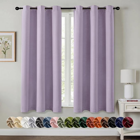 MIULEE Lilac Blackout Curtains for Bedroom Living Room 63 Inches Long 2 Panels, Thermal Insulated Room Darkening Drapes Grommet Noise Reducing Light Blocking Window Treatments 40x63 Inch