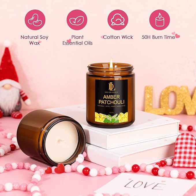 Amber Patchouli Candles, Amber Patchouli Scented Candle, Mother's Day Candle Gifts for Women, Soy Candles for Home Scented, 7oz 50 Hours Burn, Home Décor