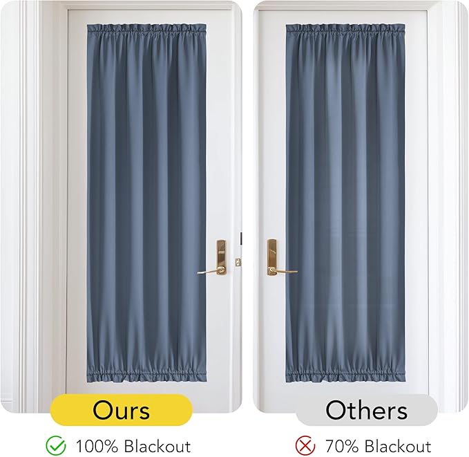 NICETOWN 100% Blackout French Door Curtain, Privacy Door Curtains for Window, 25 X 64 Inch Long Room Darkening Blinds, Thermal Insulated Window Shades for Bedroom, 1 Panel, Stone Blue