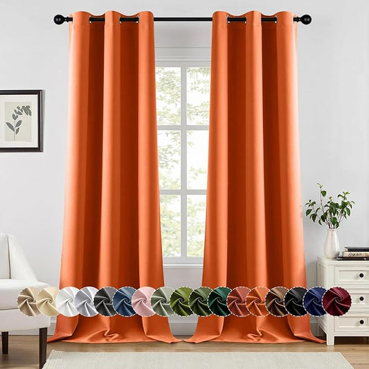 MIULEE Orange Blackout Curtains for Bedroom Living Room 96 Inches Long 2 Panels, Thermal Insulated Room Darkening Drapes Grommet Noise Reducing Light Blocking Window Treatments 40x96 Inch