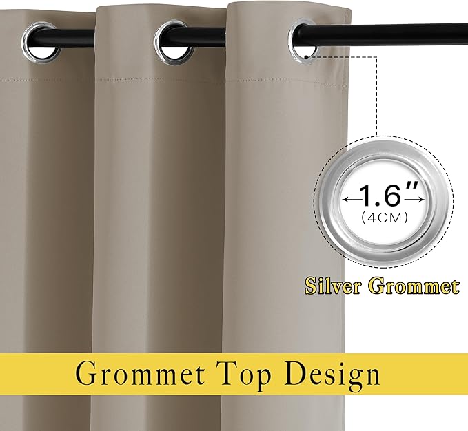 NICETOWN Blackout 102 inch Curtains for Living Room, Grommet Thermal Insulated Room Darkening Curtains for Bedroom/Living Room, 2 Panels, W52 x L102, Taupe