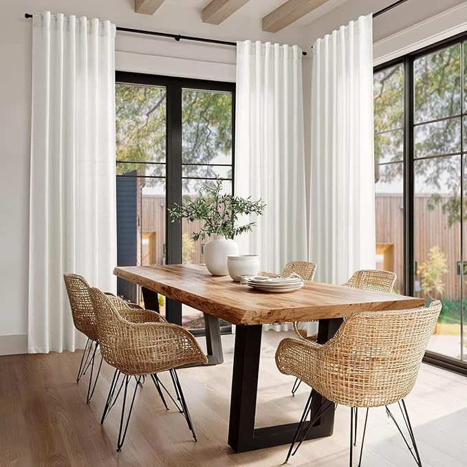Nanspring Cream 80 inch Linen Curtains for Doorway Semi Sheer Light Filtering Curtains Panels Back Tab and Rod Pocket Modern Neutral for Bedroom Living Room 34 x 80 Inch, 2 Panels
