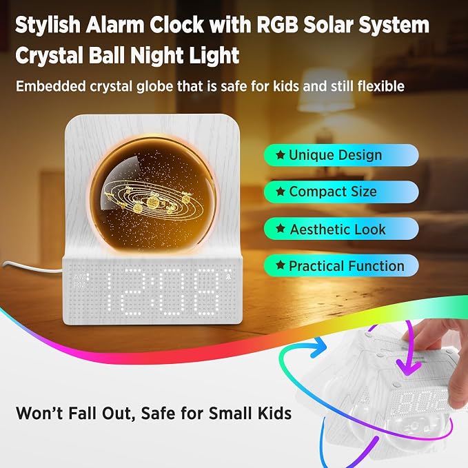 DreamSky Space Alarm Clock for Kids Teens with RGB Night Light for Bedroom - Image 2